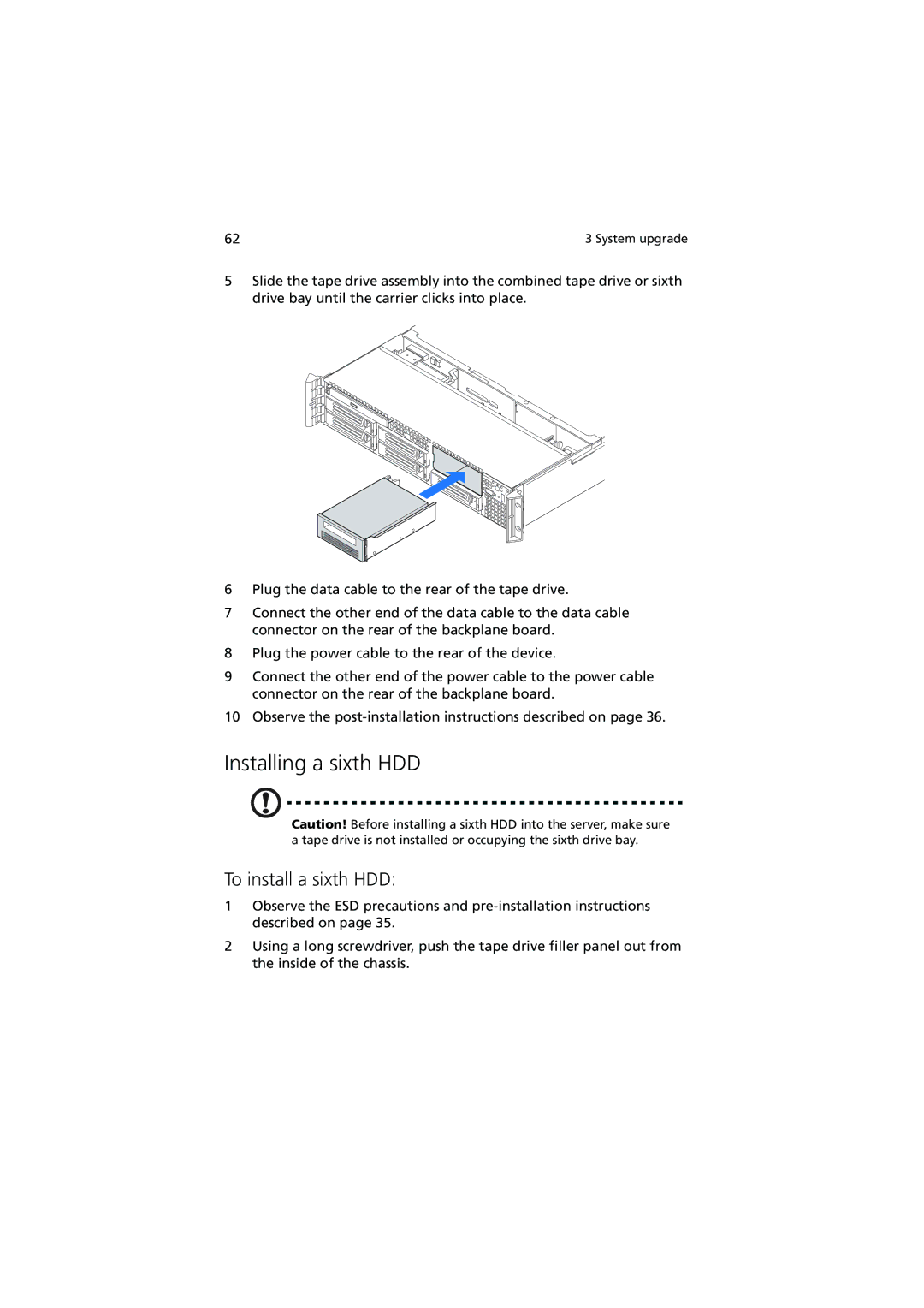 Acer R720 Series manual Installing a sixth HDD, To install a sixth HDD 