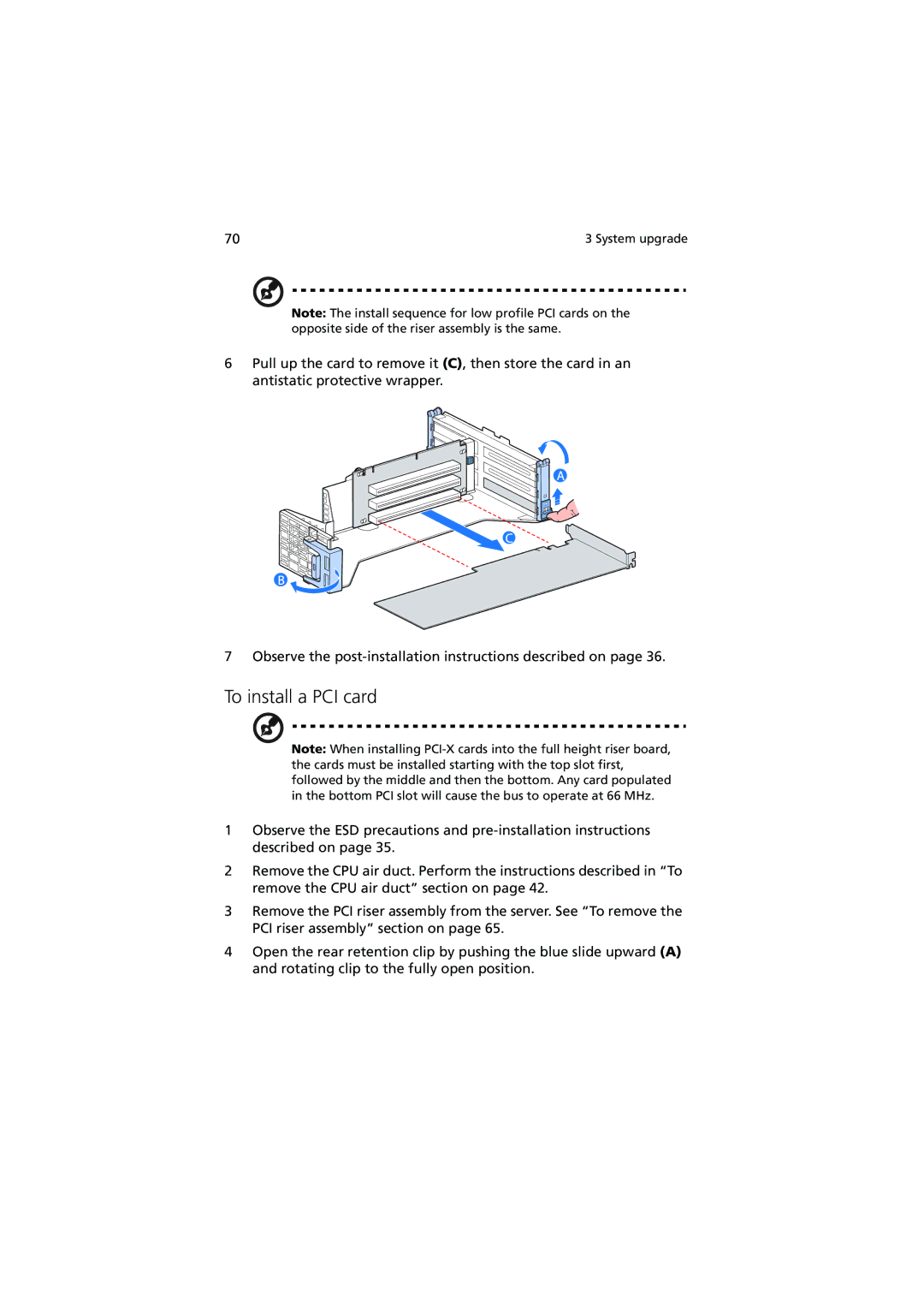 Acer R720 Series manual To install a PCI card 