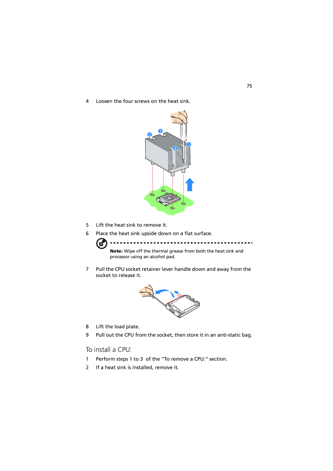 Acer R720 Series manual To install a CPU 