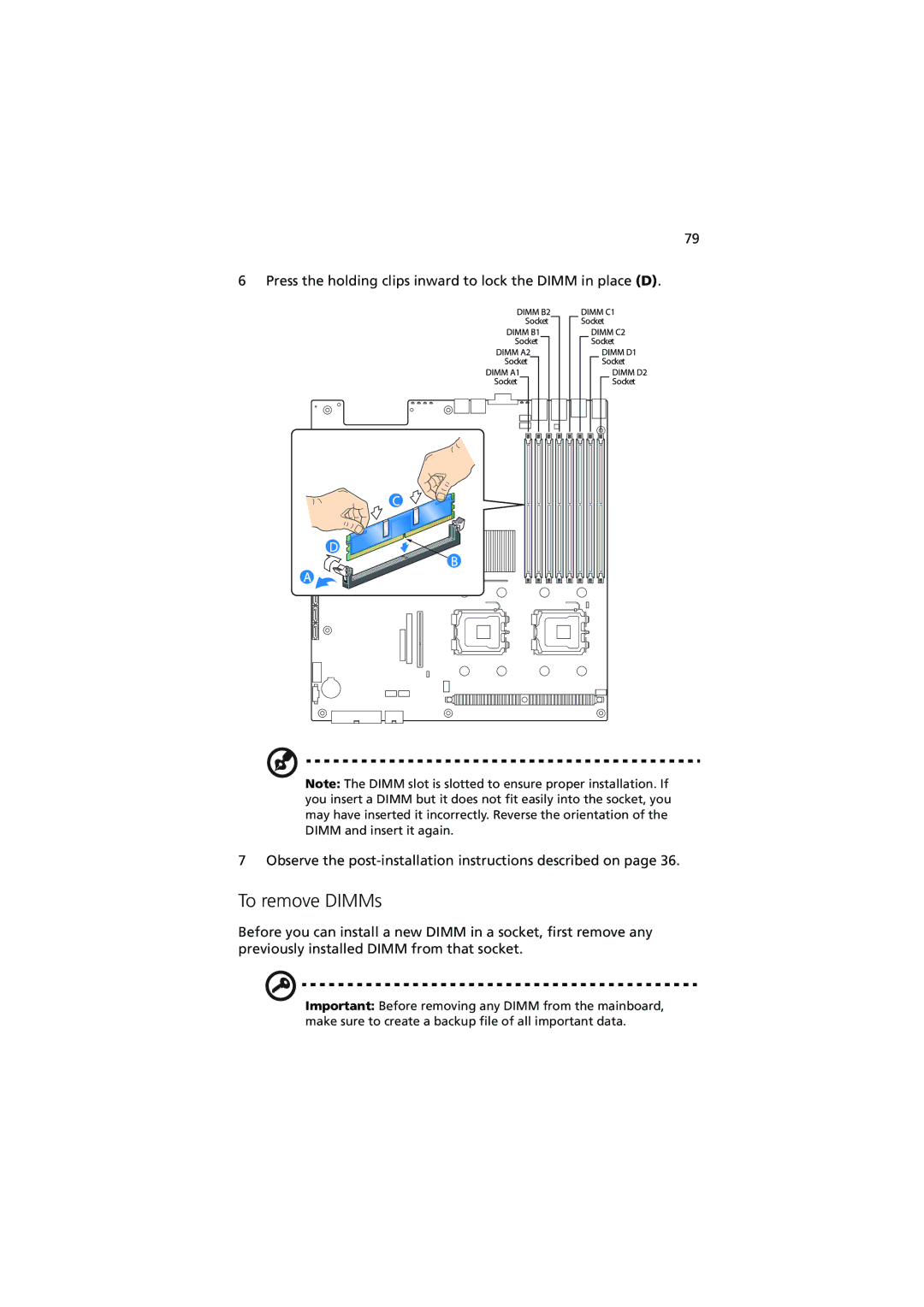 Acer R720 Series manual To remove DIMMs 