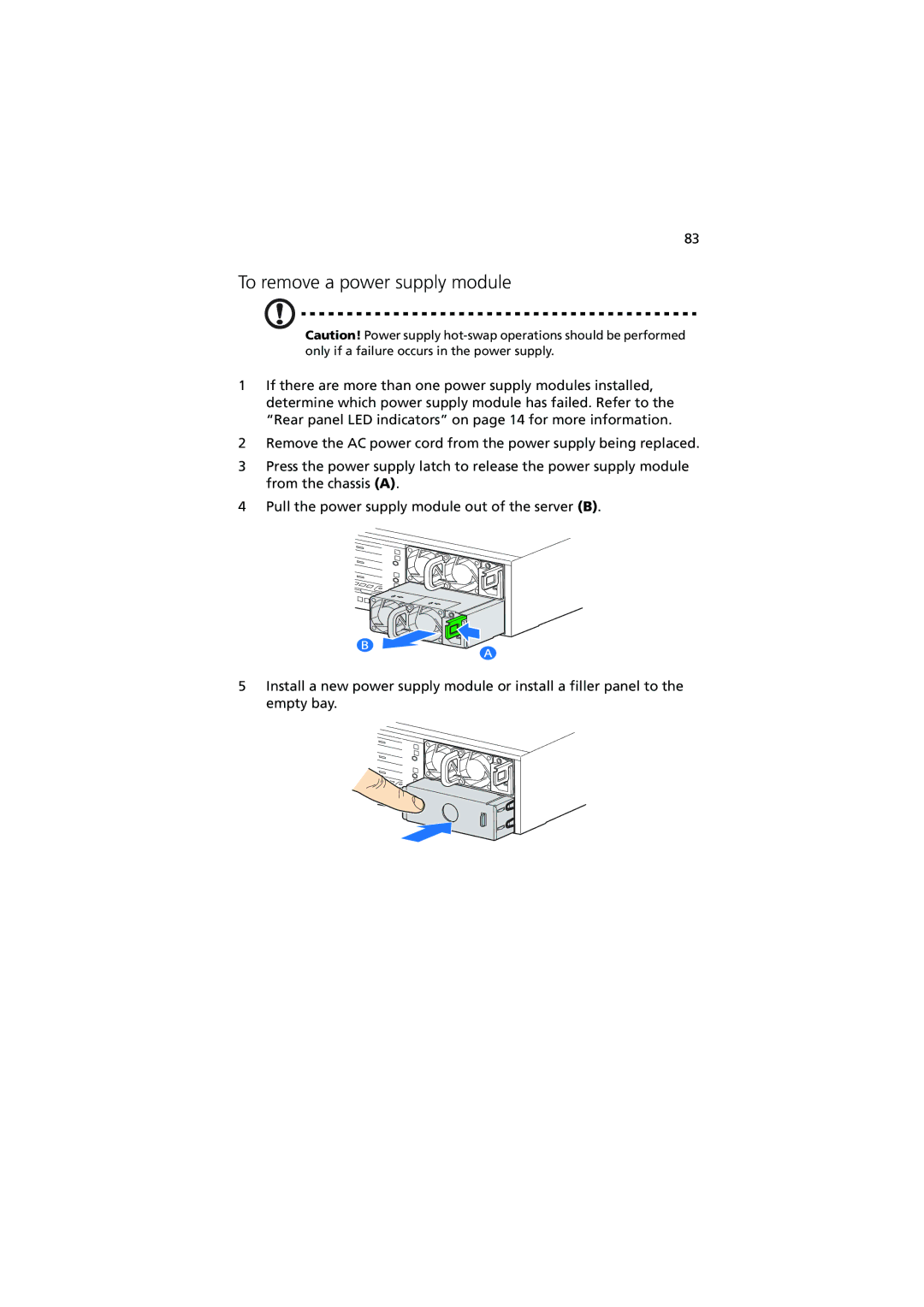 Acer R720 Series manual To remove a power supply module 