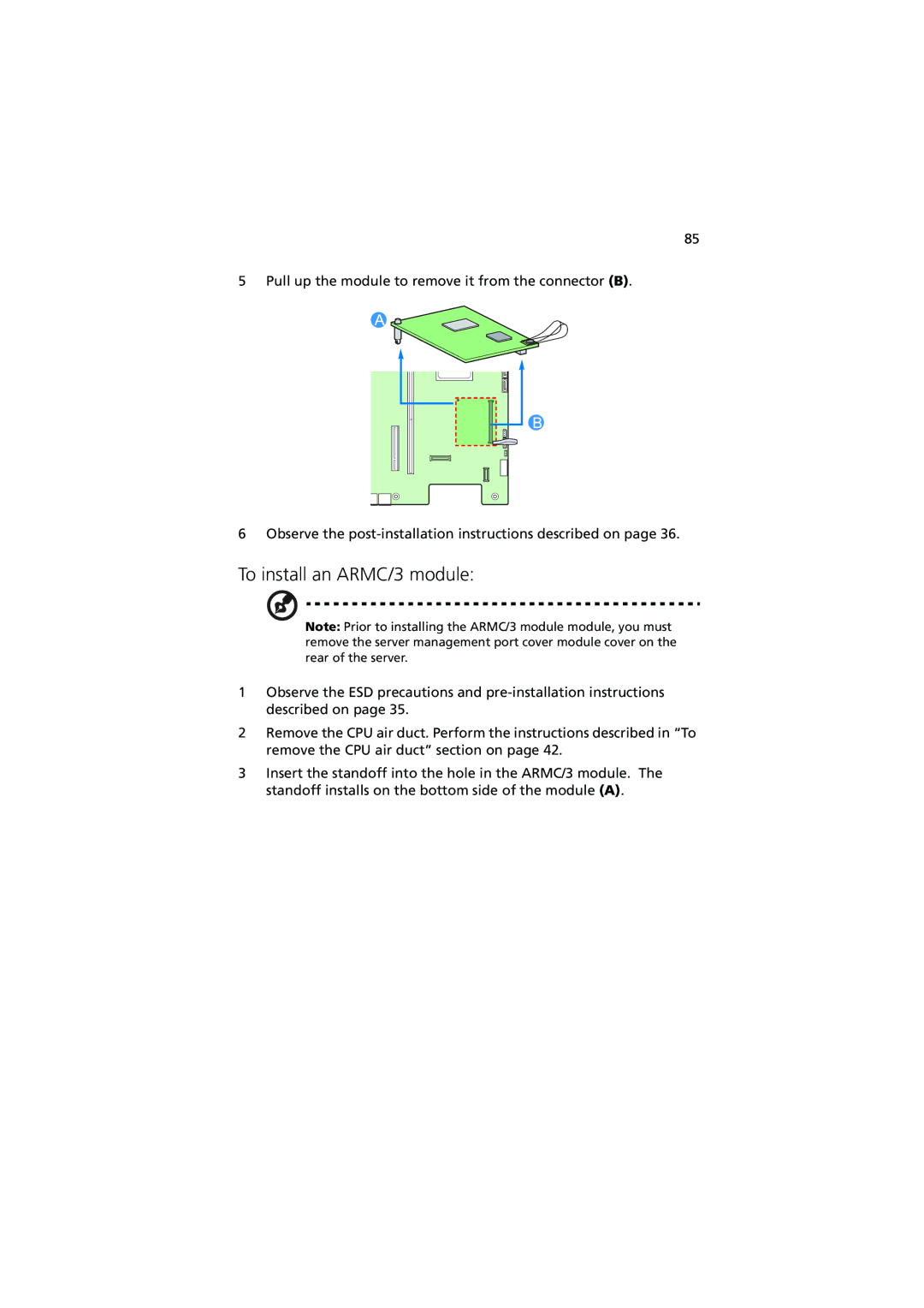 Acer R720 Series manual To install an ARMC/3 module 