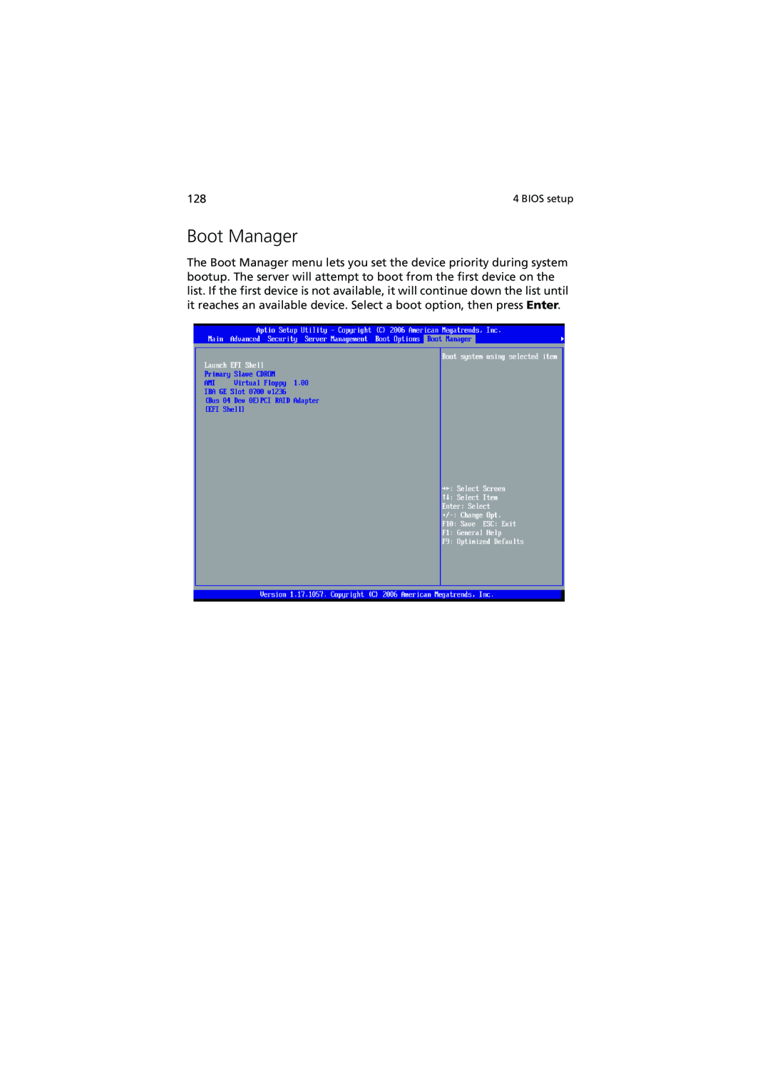 Acer R720 Series manual Boot Manager, BIOS setup 