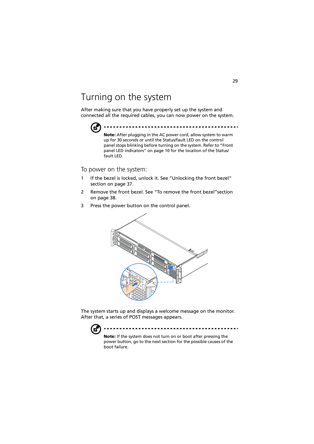 Acer R720 Series manual Turning on the system, To power on the system 