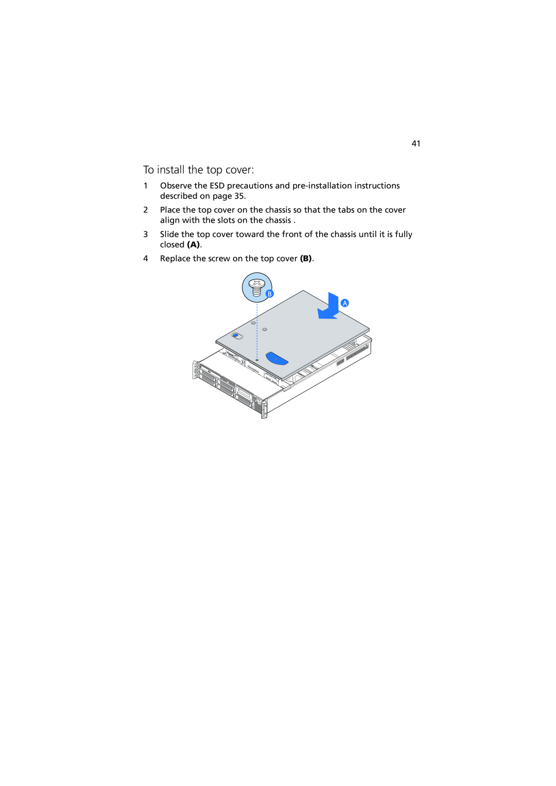 Acer R720 Series manual To install the top cover 