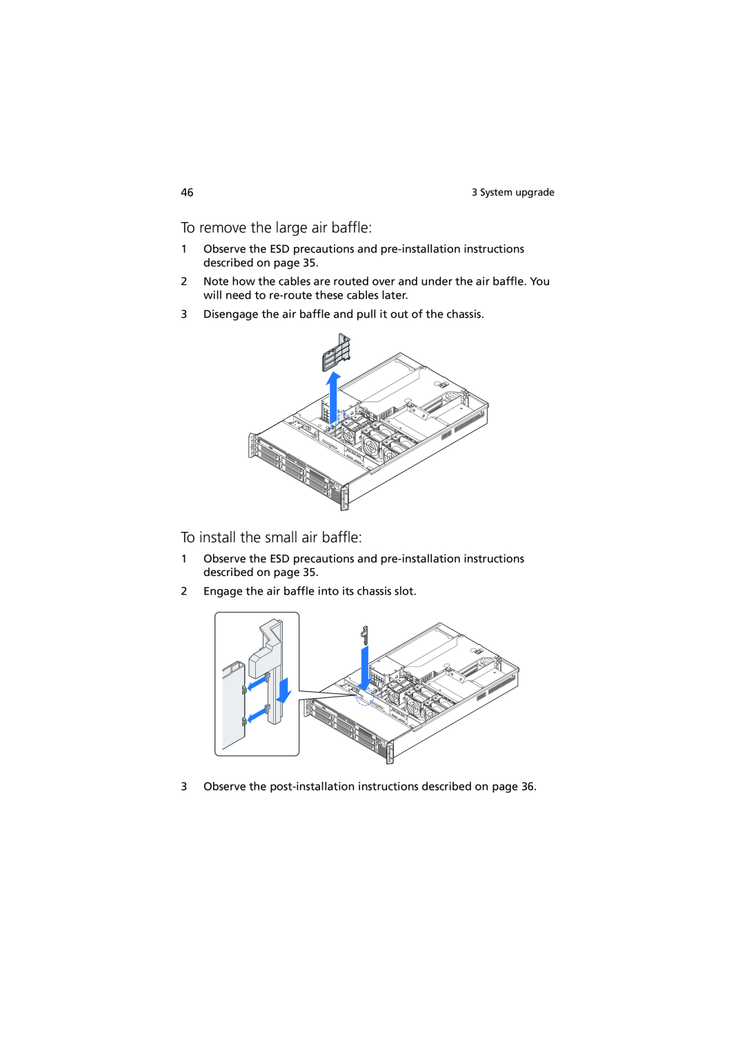 Acer R720 Series manual To remove the large air baffle, To install the small air baffle 