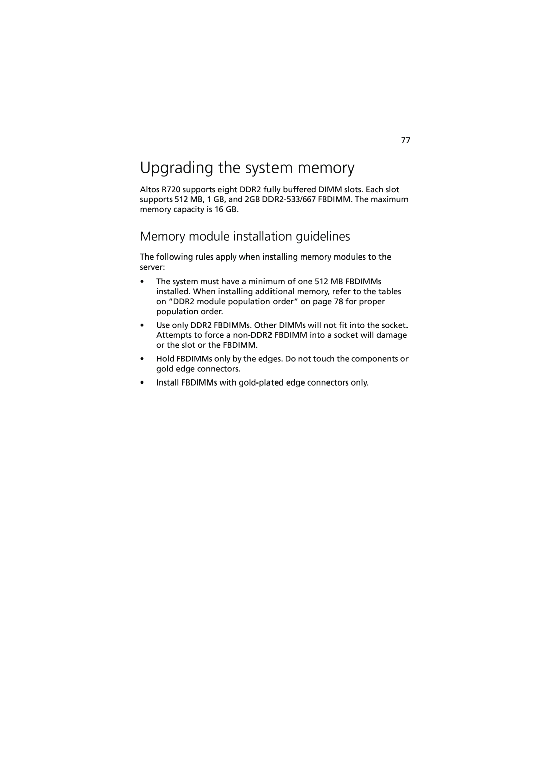 Acer R720 Series manual Upgrading the system memory, Memory module installation guidelines 