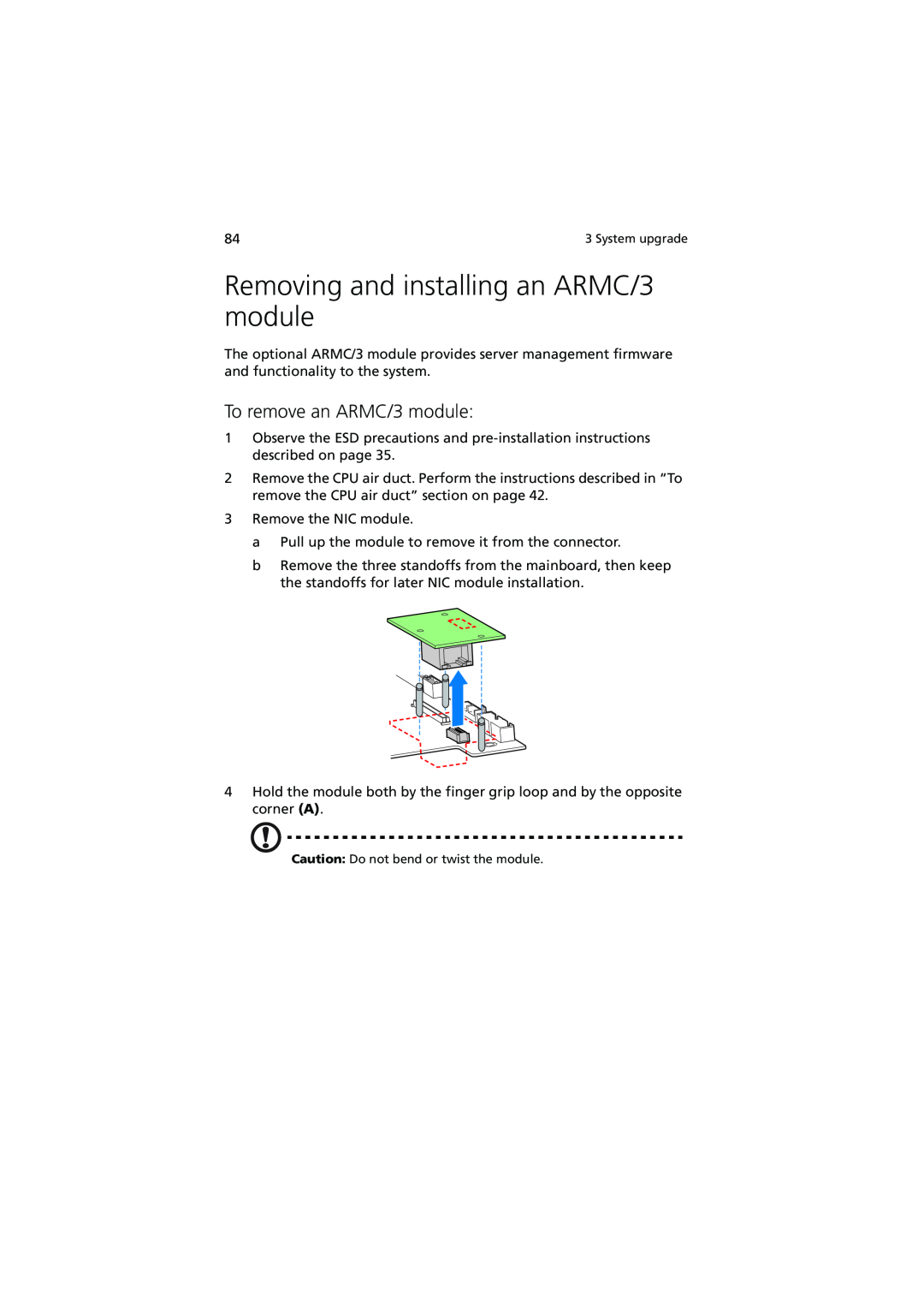Acer R720 Series manual Removing and installing an ARMC/3 module, To remove an ARMC/3 module 