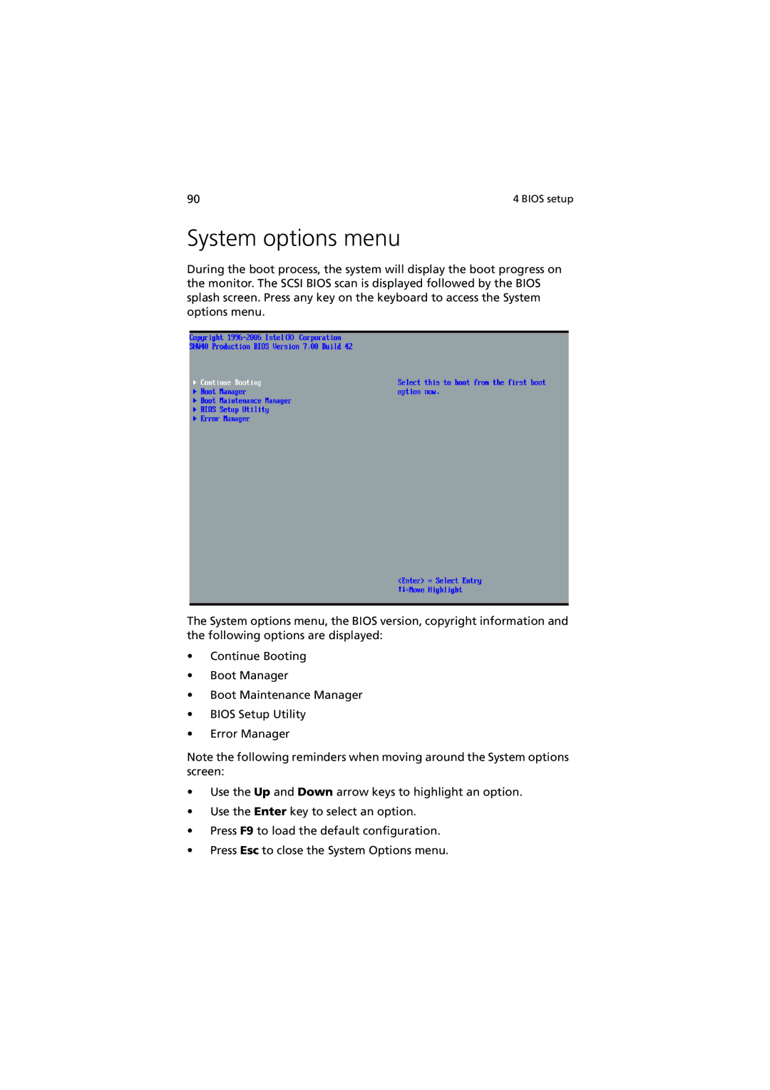 Acer R910 Series manual System options menu 