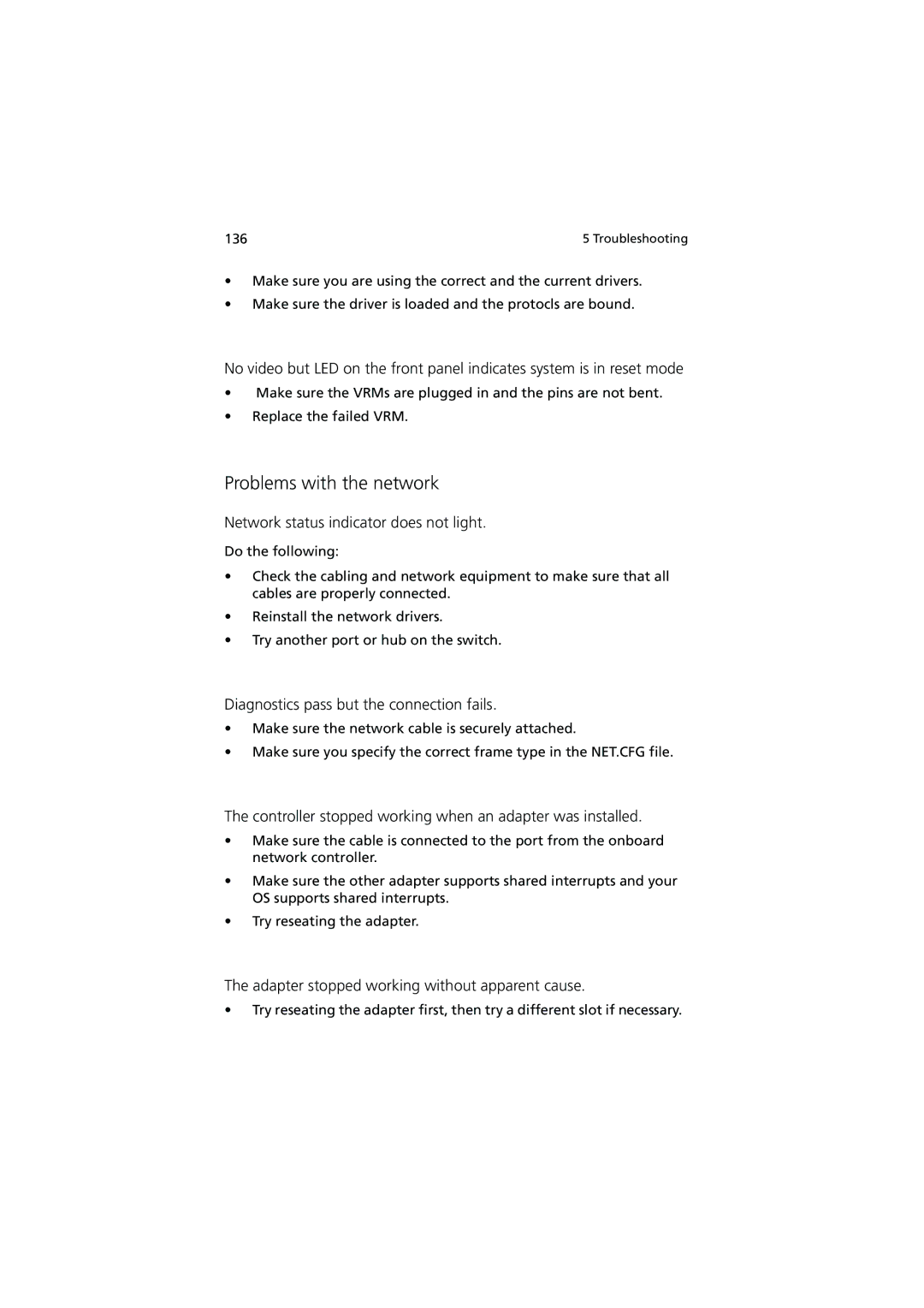 Acer R910 Series manual Problems with the network, Network status indicator does not light 