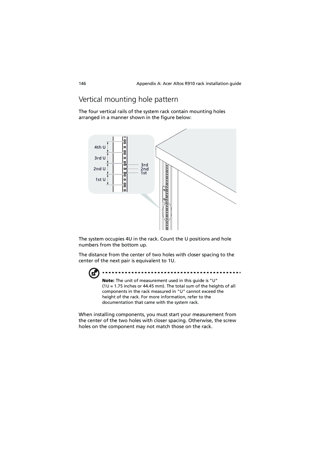 Acer R910 Series manual Vertical mounting hole pattern 