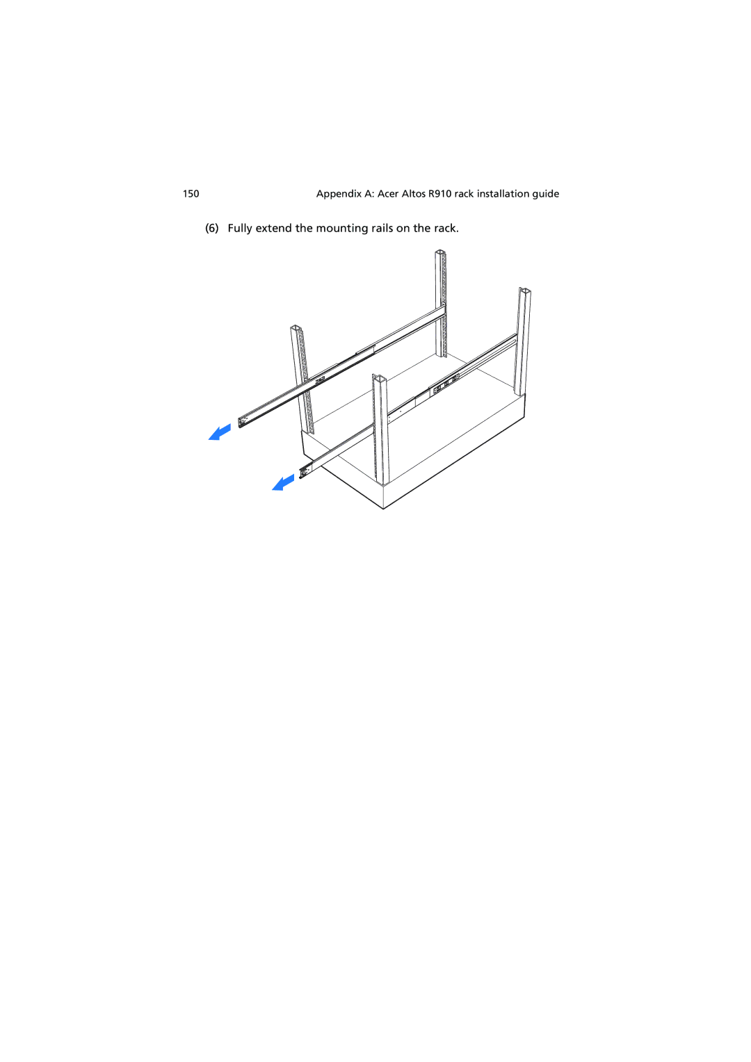 Acer R910 Series manual Fully extend the mounting rails on the rack 