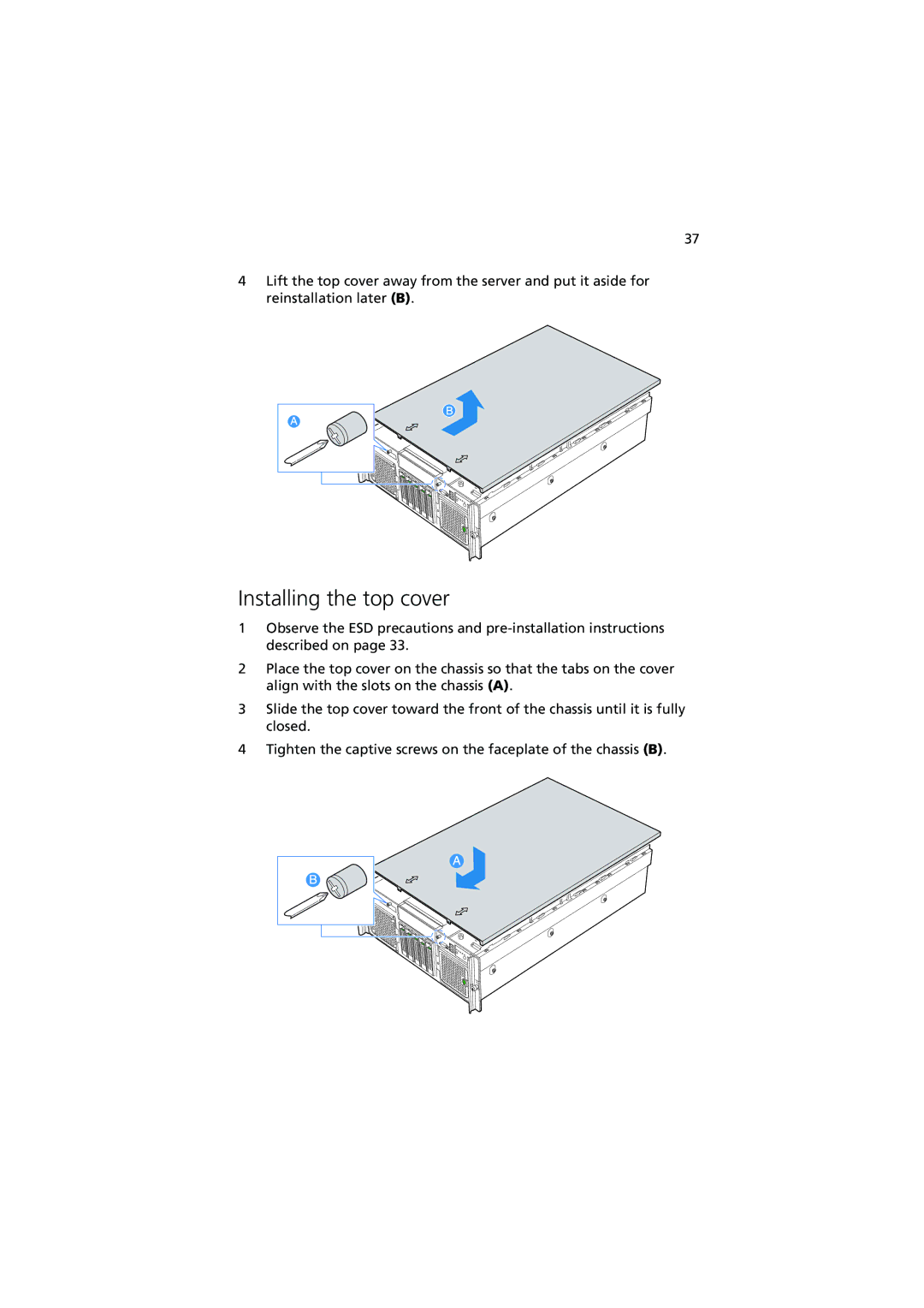 Acer R910 Series manual Installing the top cover 