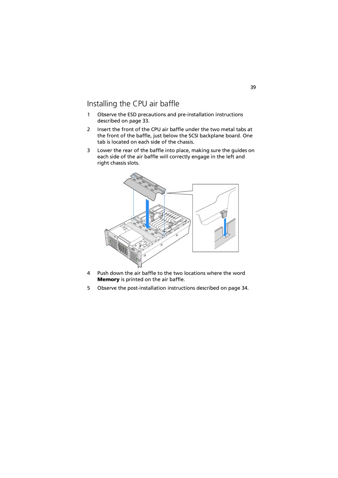 Acer R910 Series manual Installing the CPU air baffle 