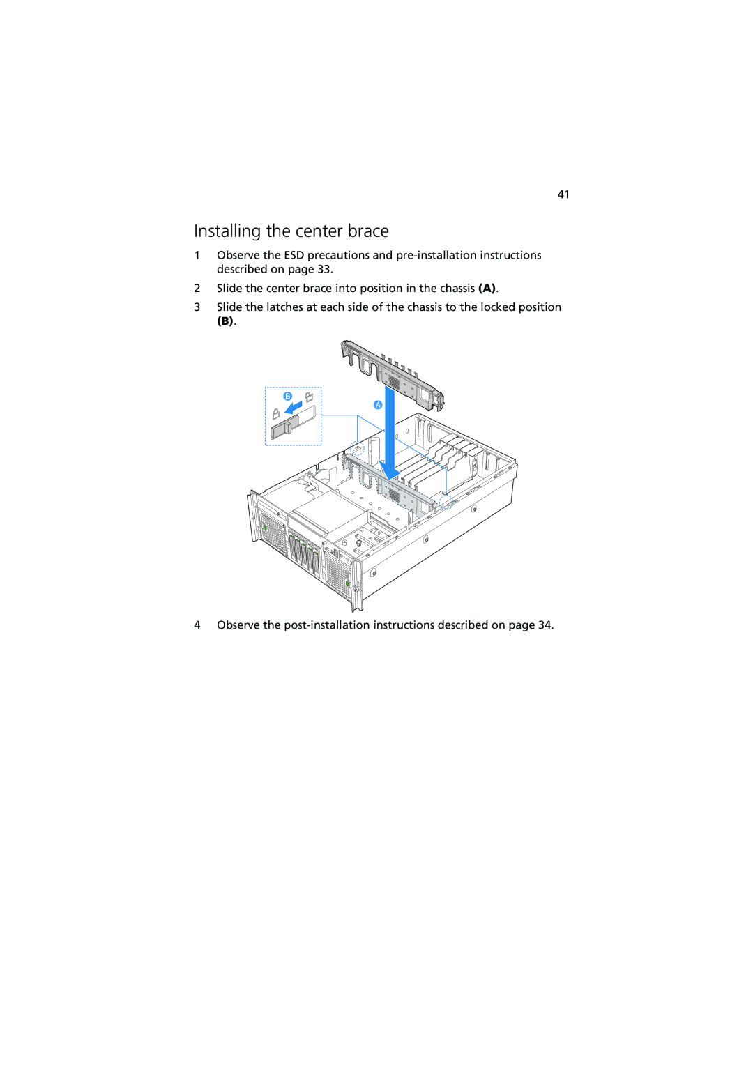 Acer R910 Series manual Installing the center brace 