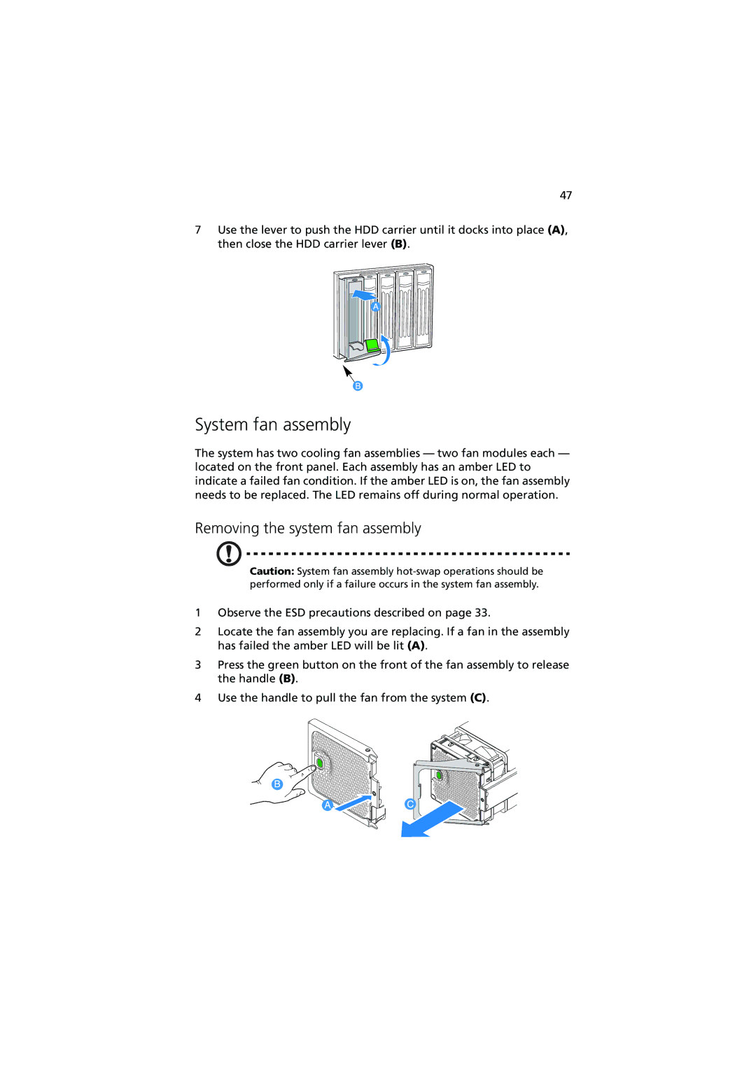 Acer R910 Series manual System fan assembly, Removing the system fan assembly 