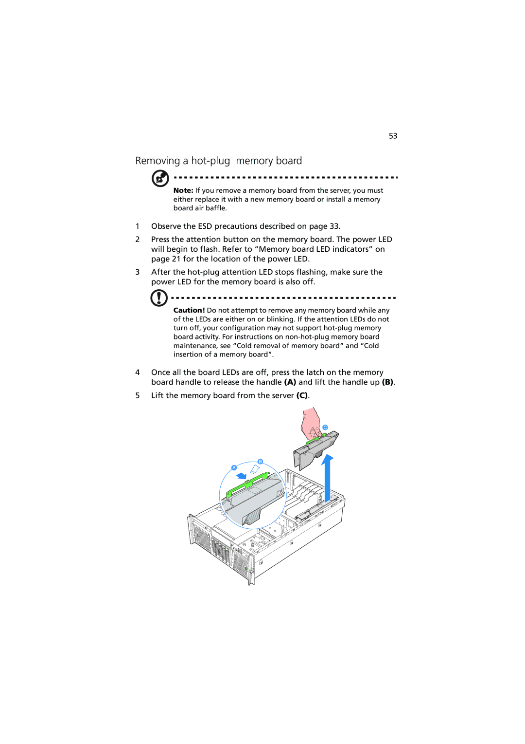 Acer R910 Series manual Removing a hot-plug memory board 