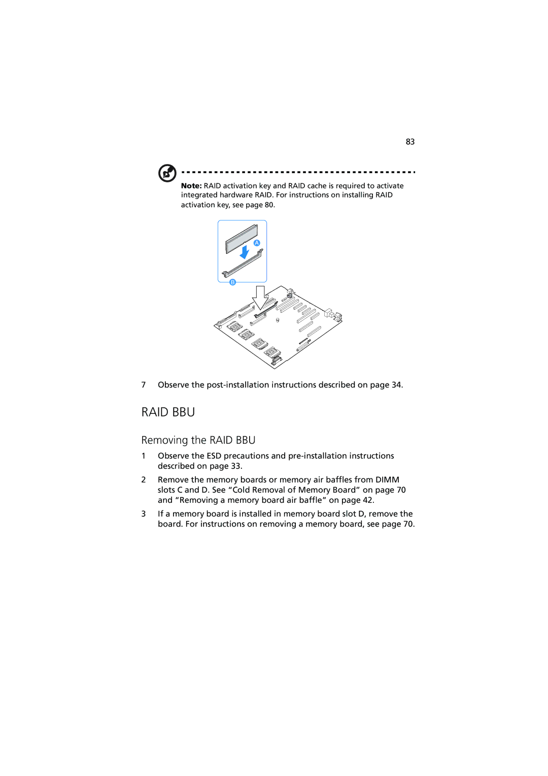 Acer R910 Series manual Raid Bbu, Removing the RAID BBU 