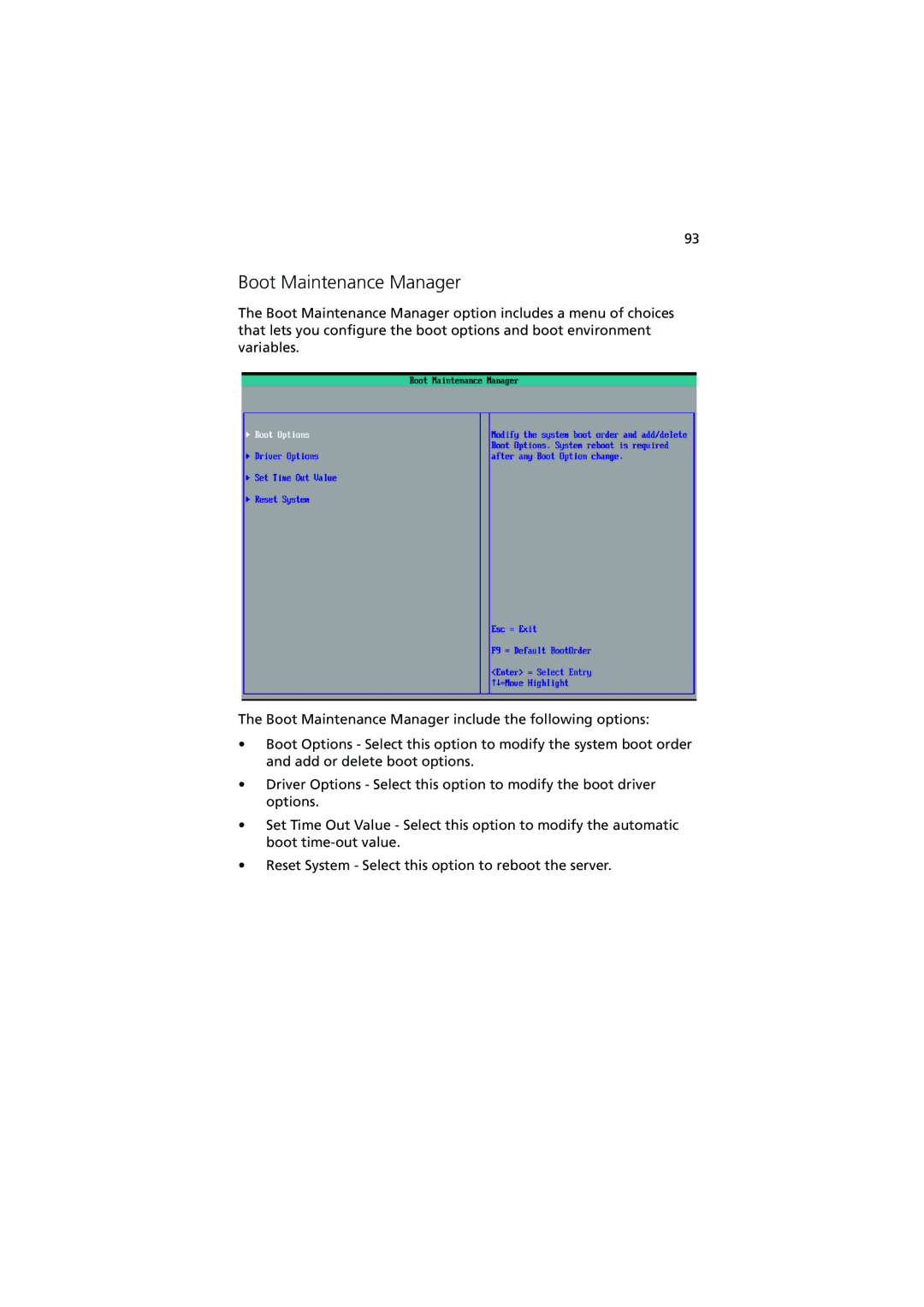 Acer R910 manual Boot Maintenance Manager 