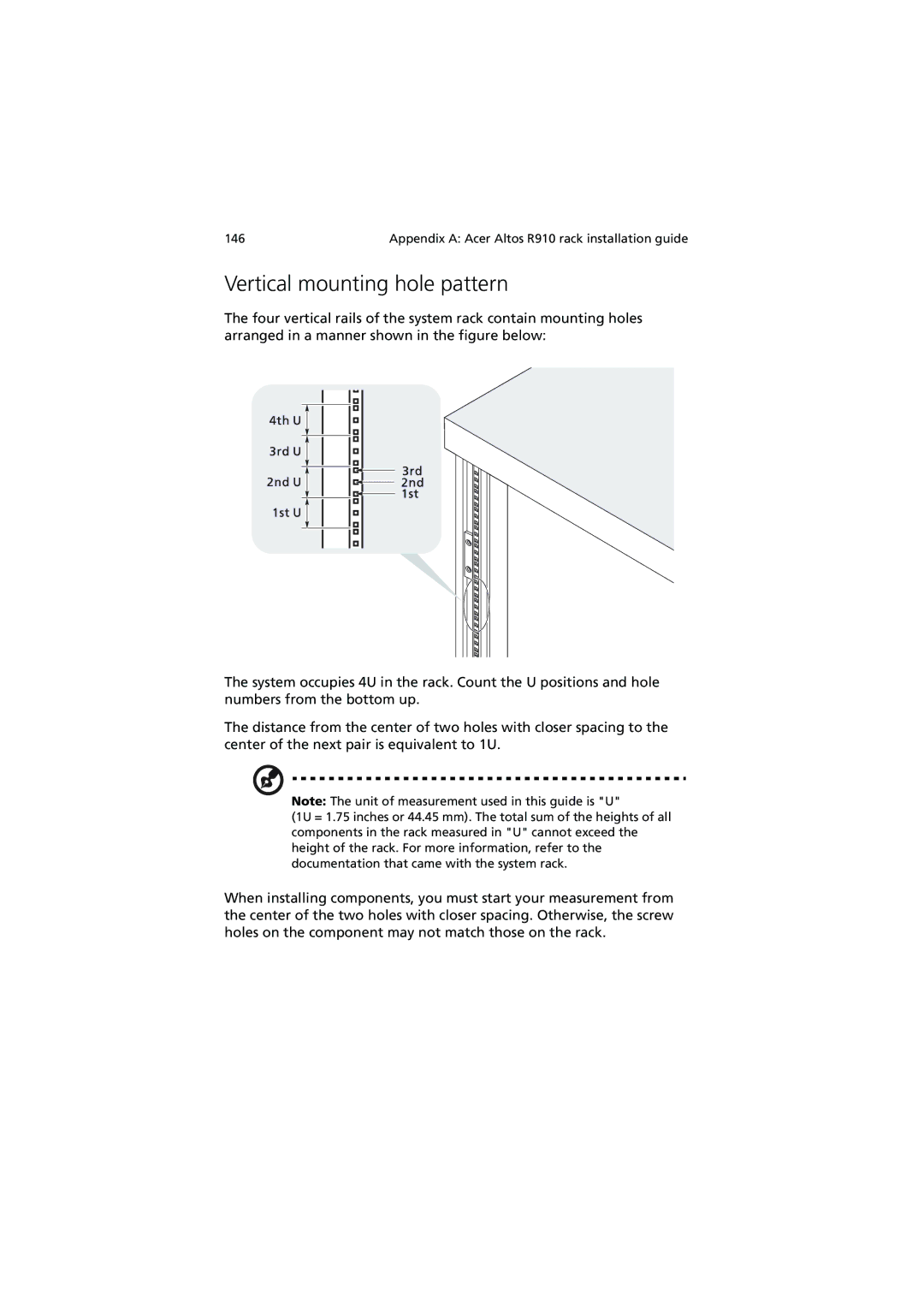 Acer R910 manual Vertical mounting hole pattern 