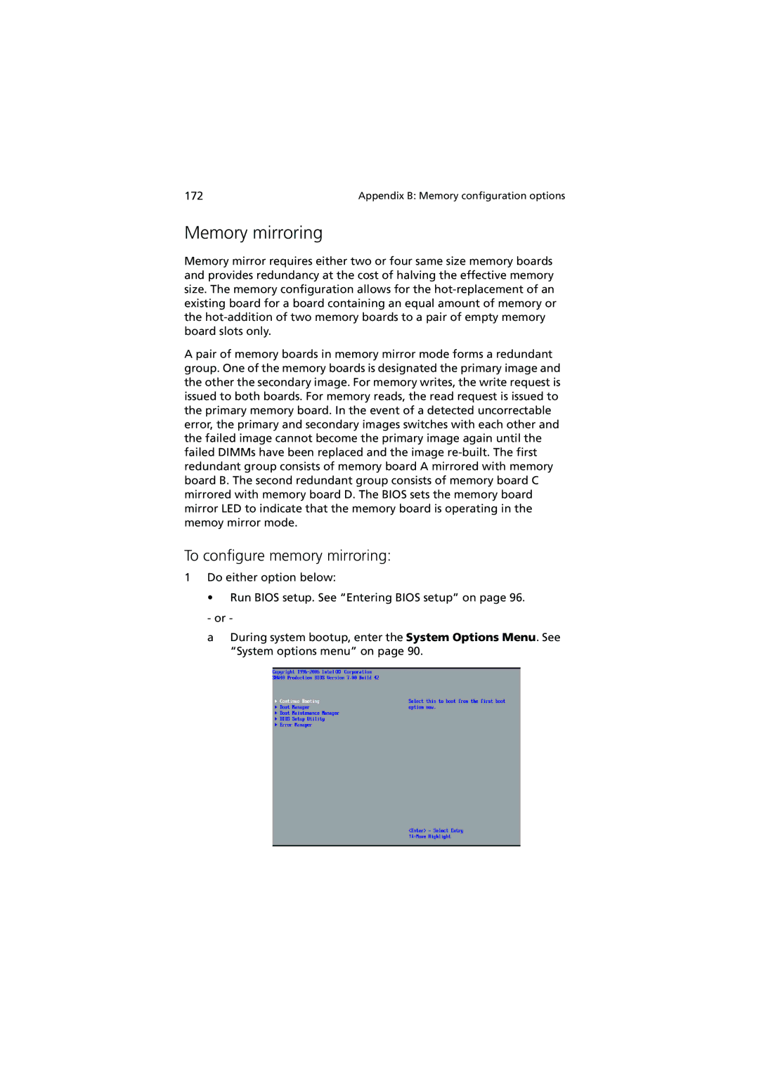 Acer R910 manual Memory mirroring, To configure memory mirroring 