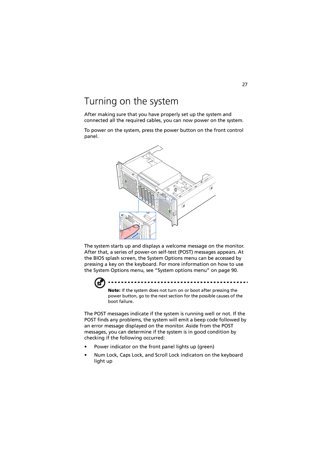 Acer R910 manual Turning on the system 