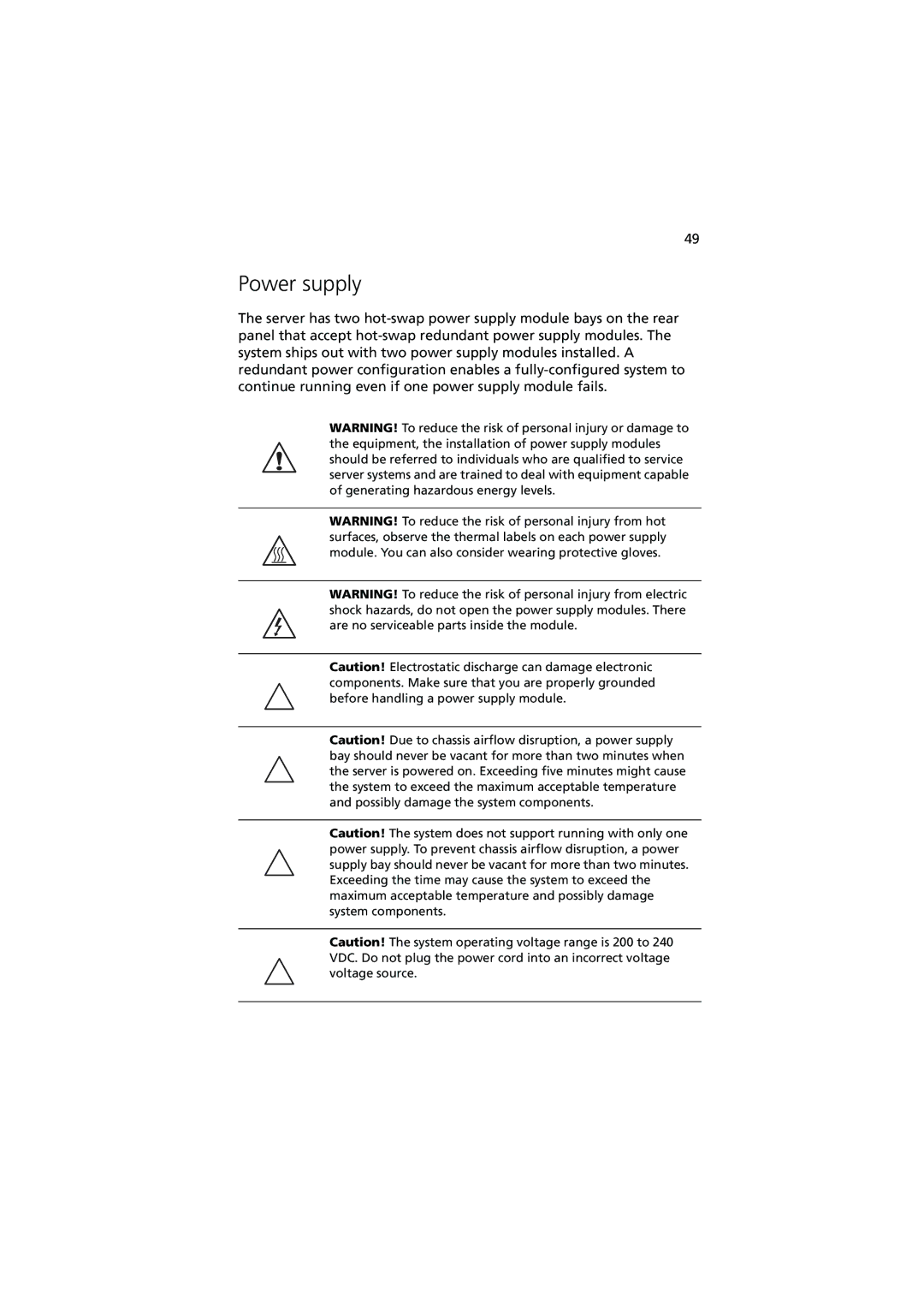 Acer R910 manual Power supply 