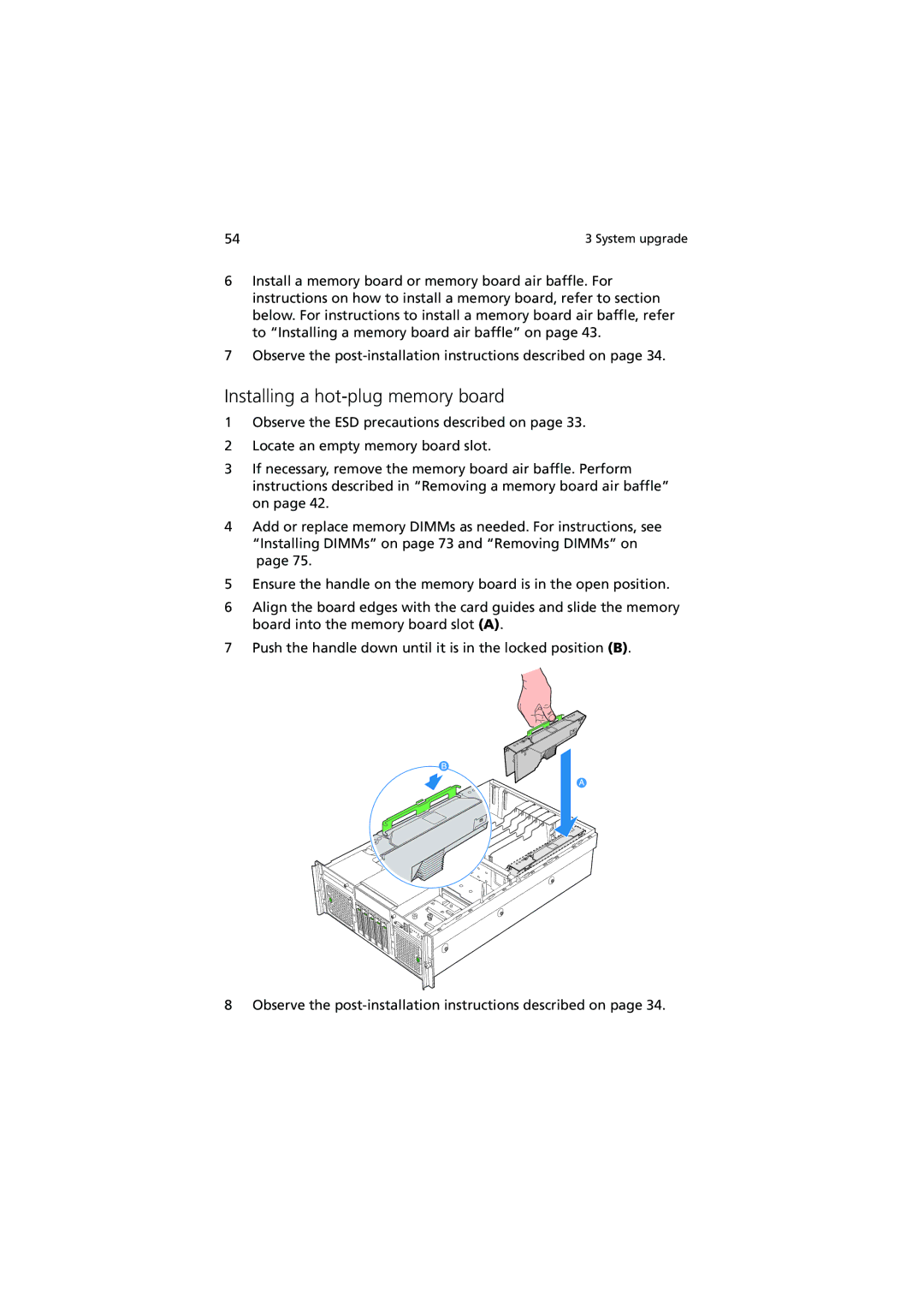 Acer R910 manual Installing a hot-plug memory board 