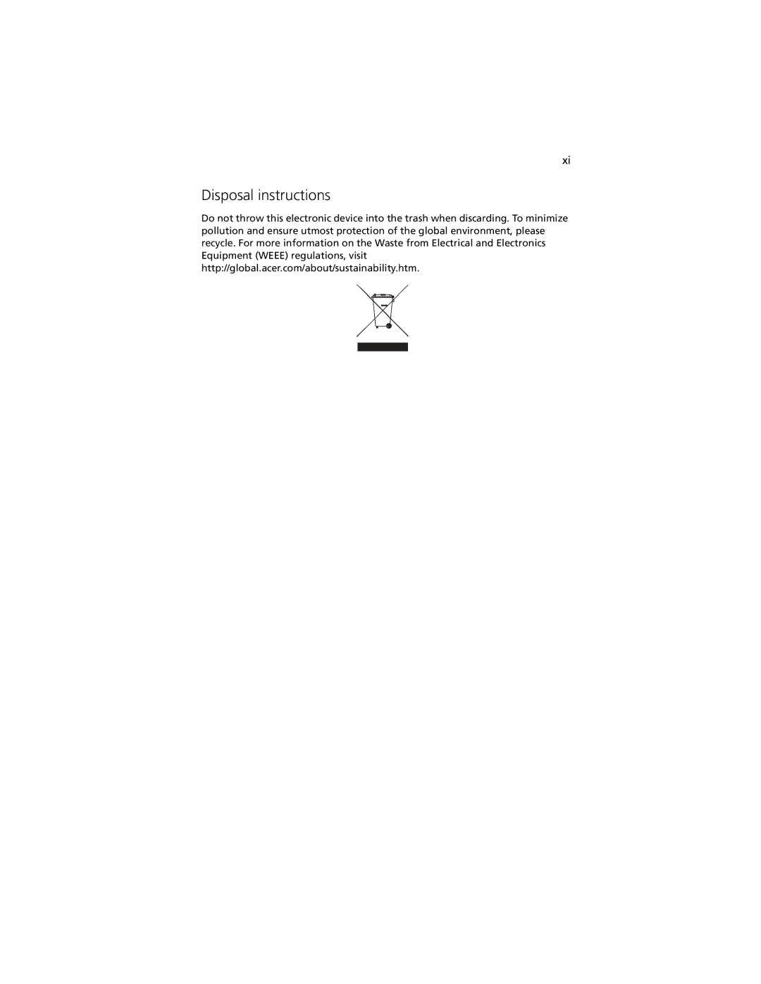 Acer R920 Series manual Disposal instructions 