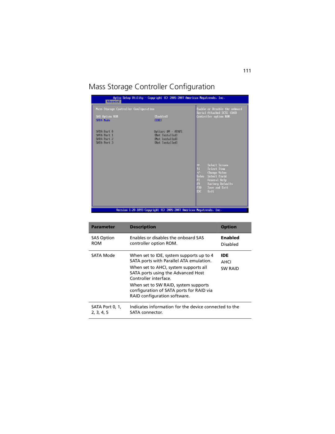 Acer R920 Series manual Mass Storage Controller Configuration, Rom 