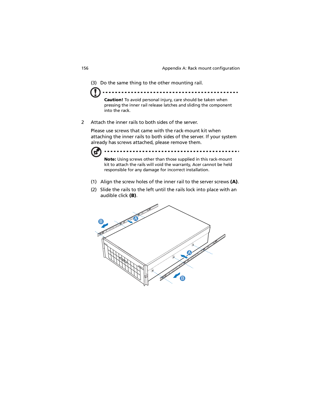 Acer R920 Series manual Appendix a Rack mount configuration 