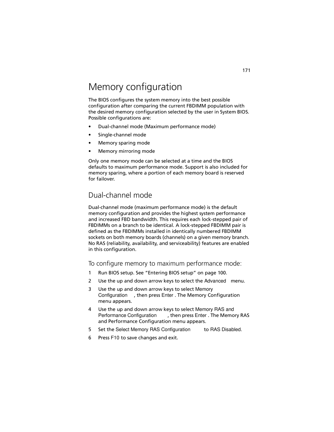 Acer R920 Series manual Memory configuration, Dual-channel mode, To configure memory to maximum performance mode 