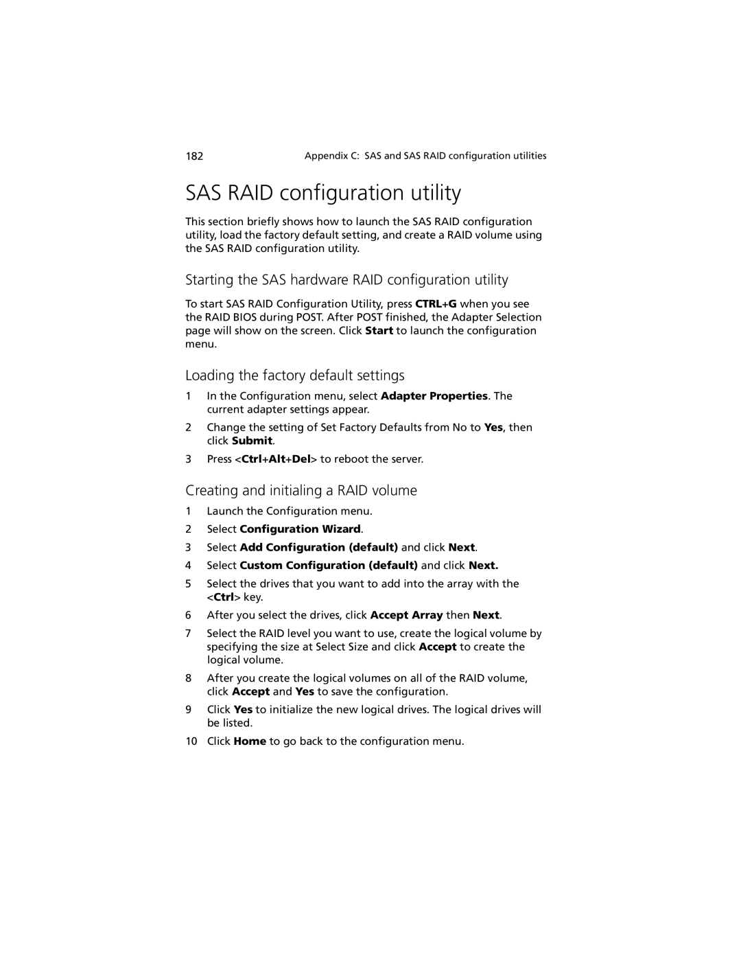 Acer R920 Series manual SAS RAID configuration utility, Starting the SAS hardware RAID configuration utility 