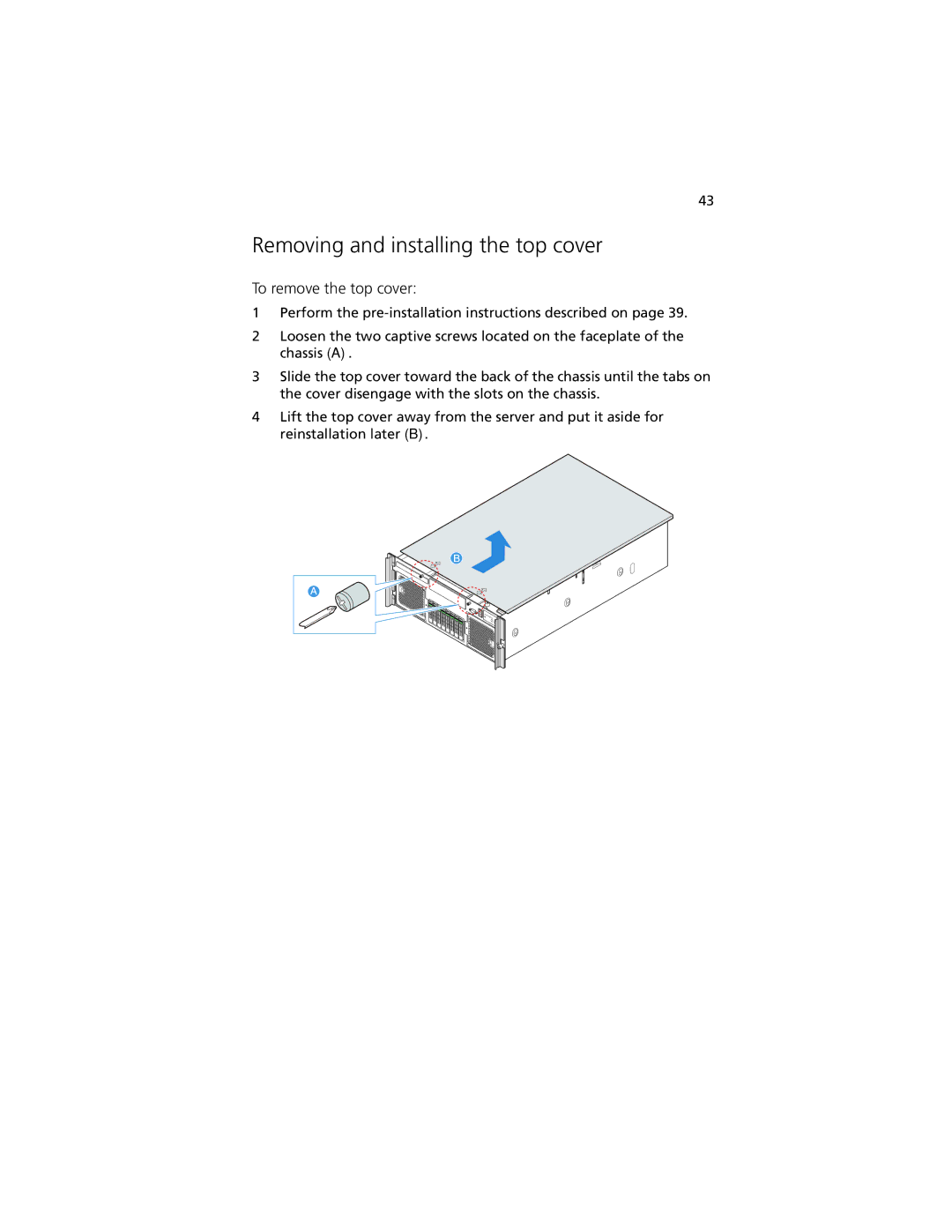 Acer R920 Series manual Removing and installing the top cover, To remove the top cover 