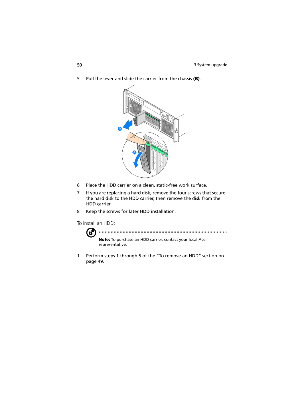 Acer R920 Series manual To install an HDD 