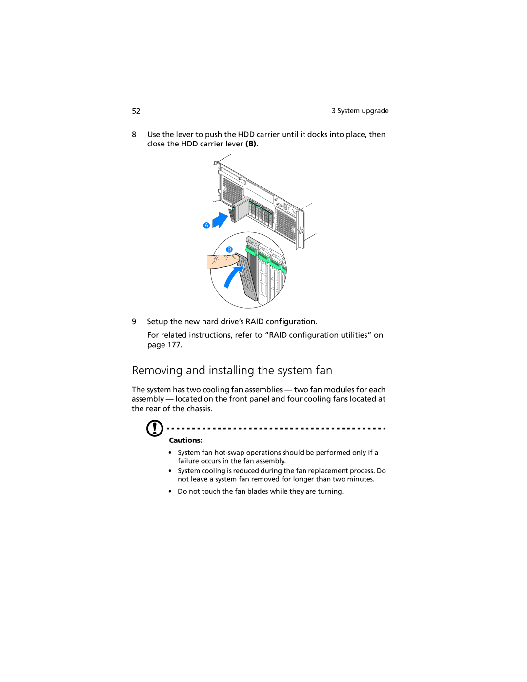 Acer R920 Series manual Removing and installing the system fan 