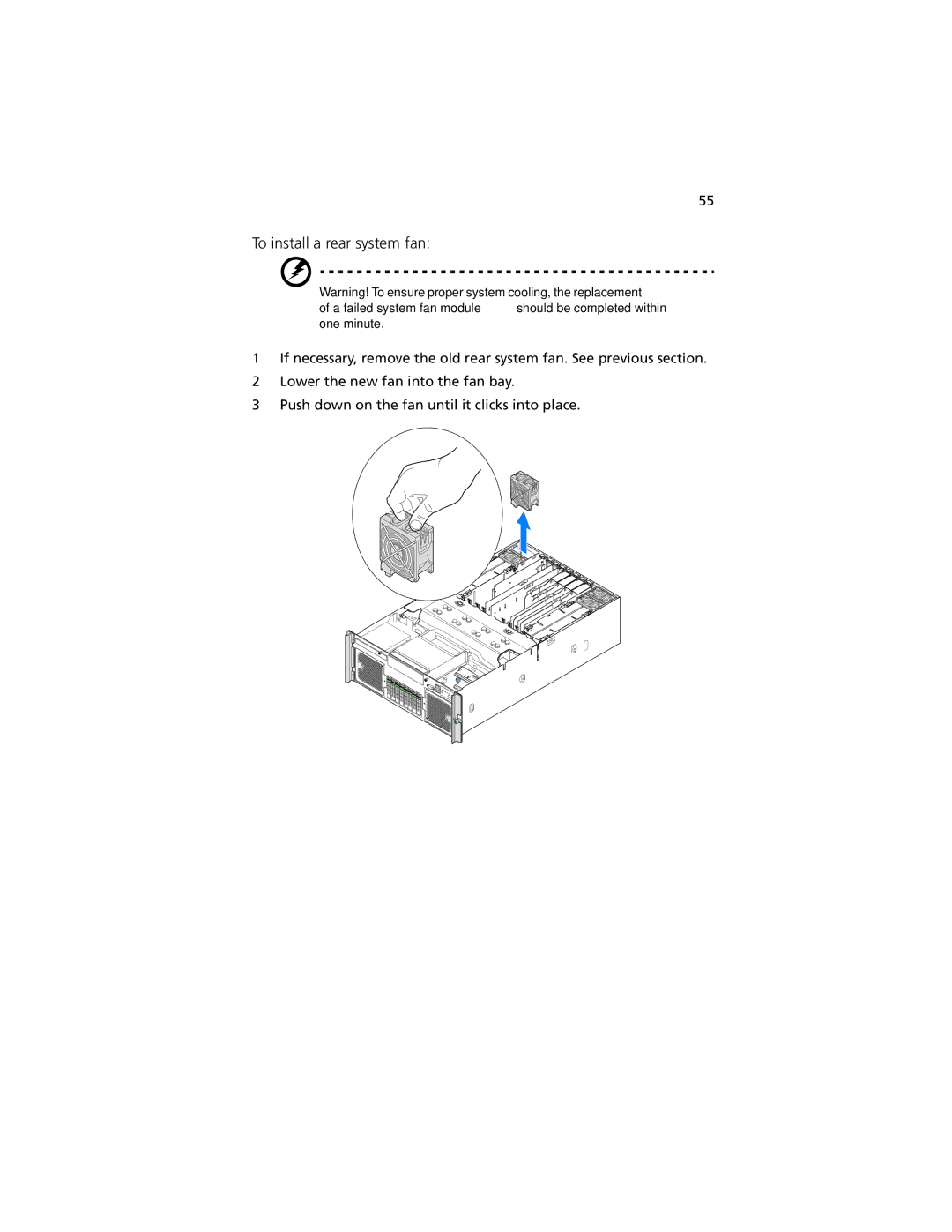 Acer R920 Series manual To install a rear system fan 