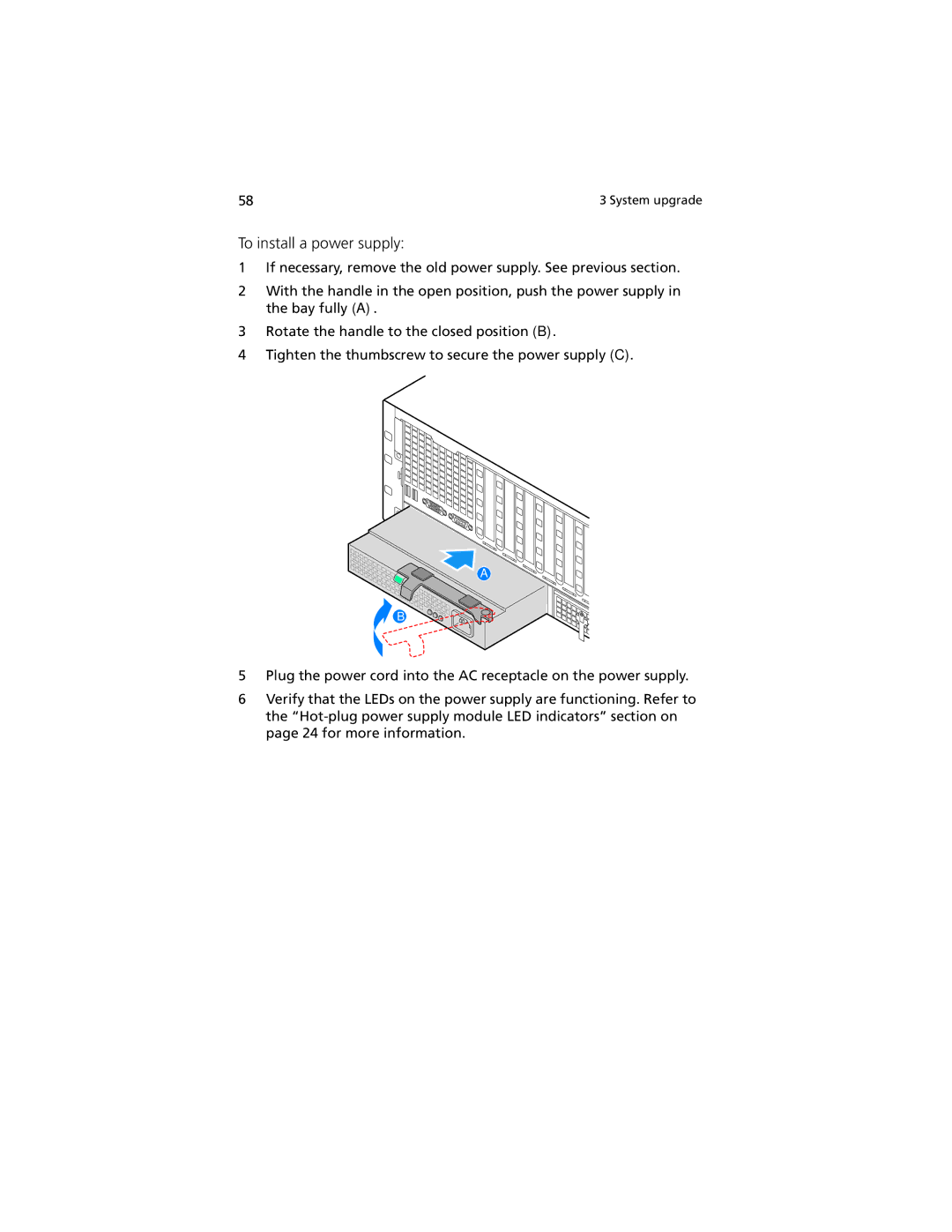 Acer R920 Series manual To install a power supply 