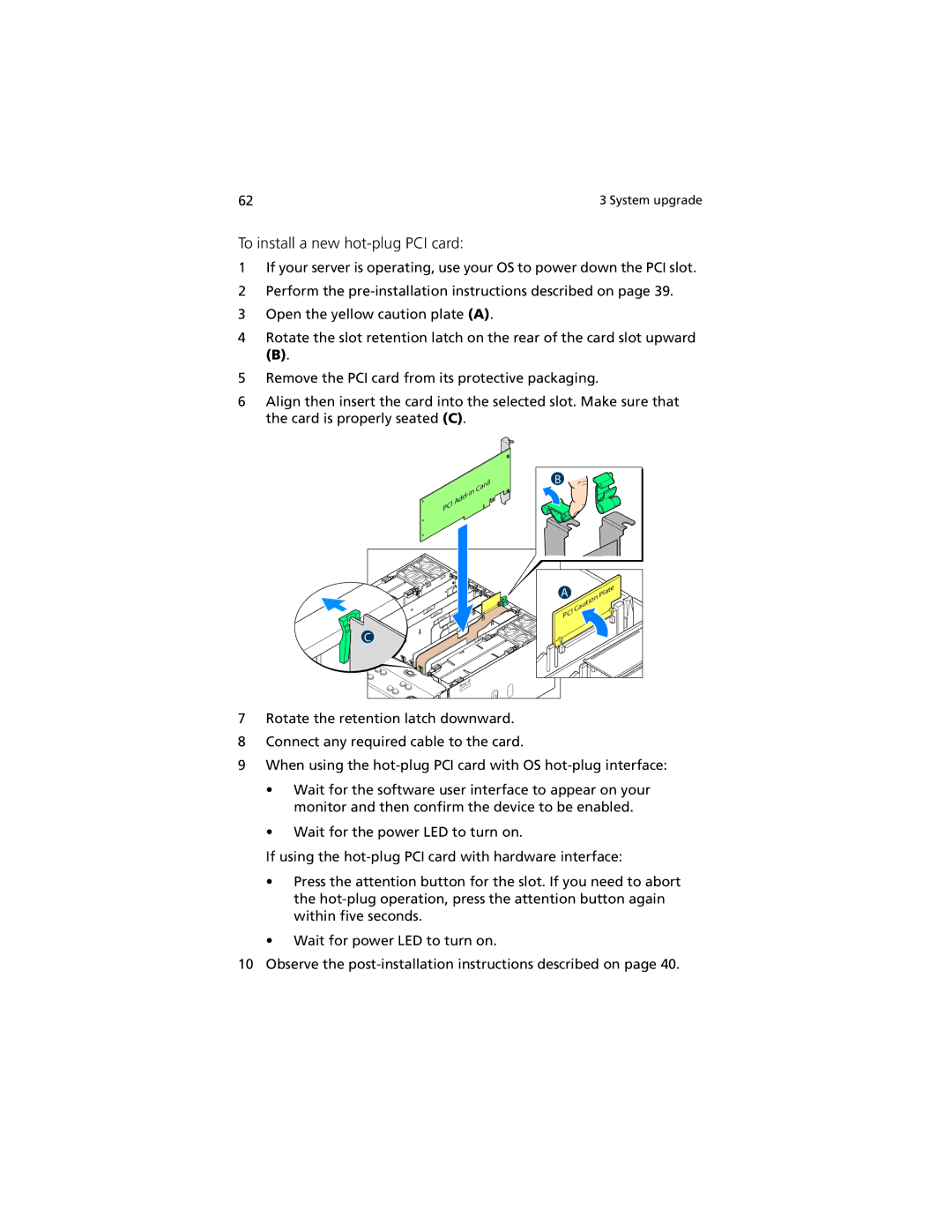 Acer R920 Series manual To install a new hot-plug PCI card 