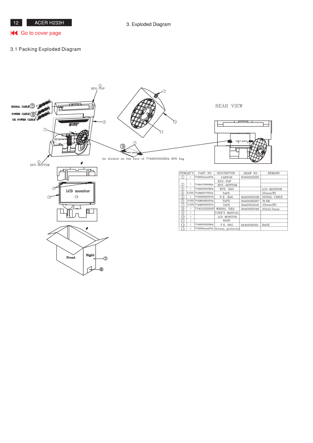 Acer RB23WABAS service manual Exploded Diagram Packing Exploded Diagram 