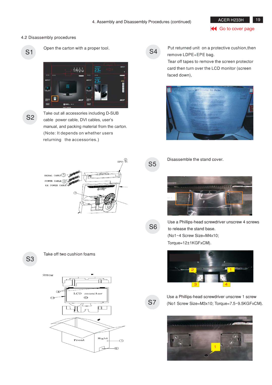 Acer RB23WABAS service manual Open the carton with a proper tool 