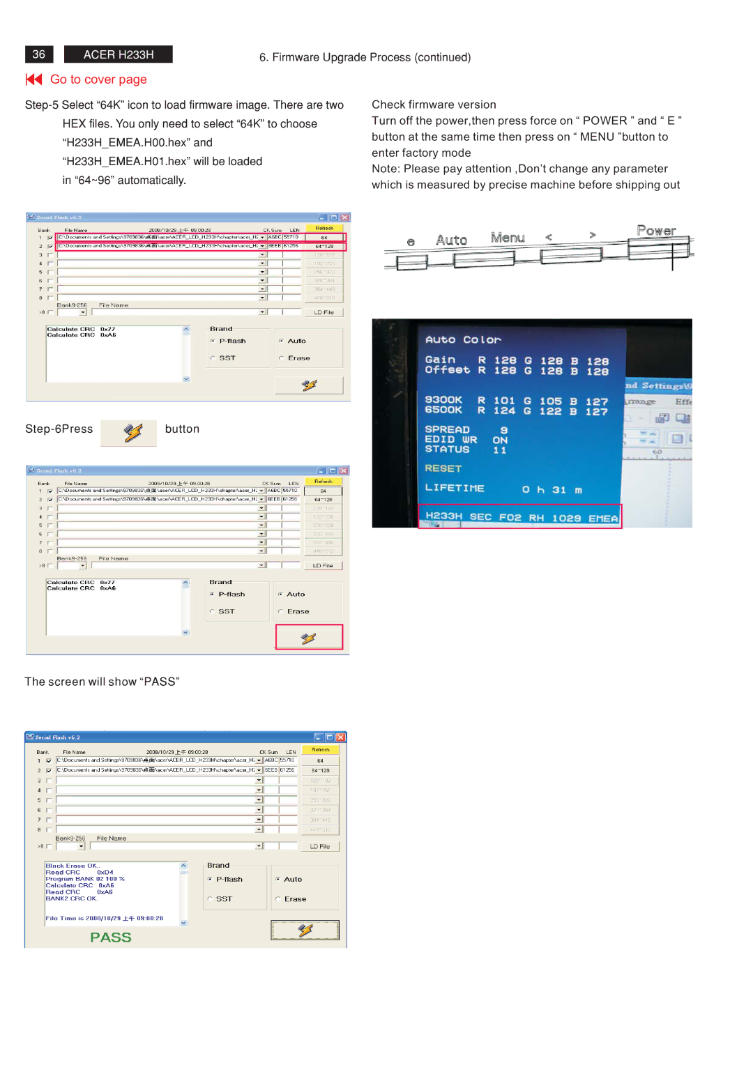 Acer RB23WABAS service manual Go to cover 