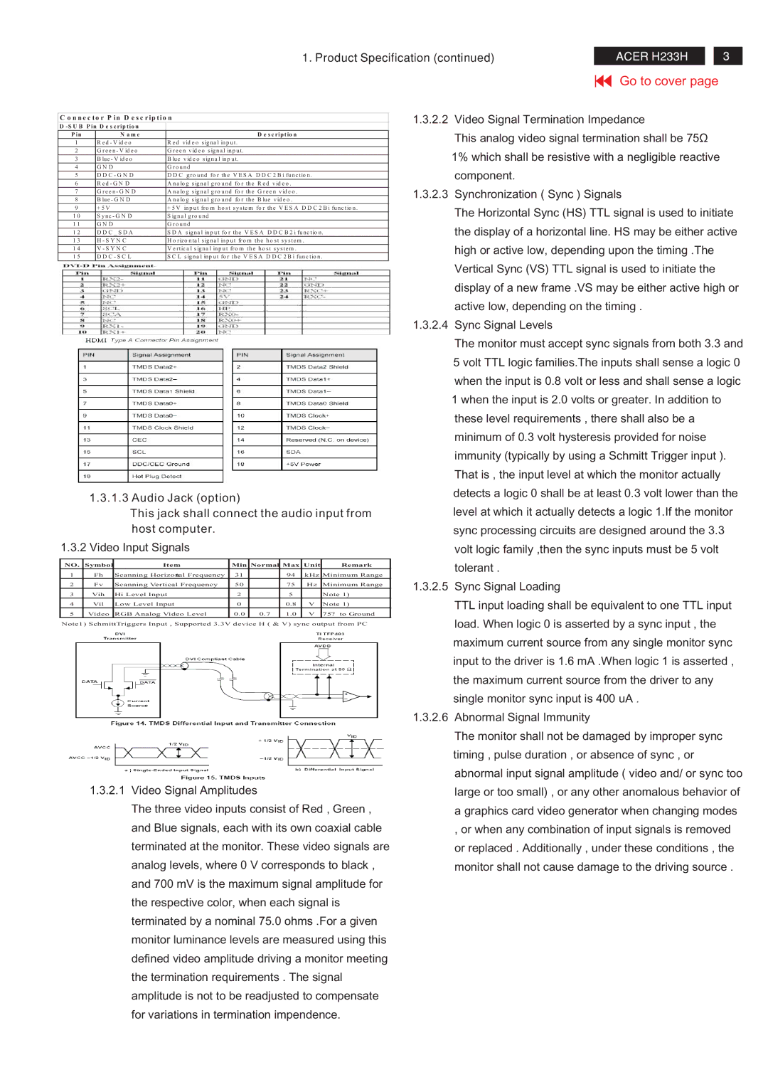 Acer RB23WABAS service manual Video Signal Amplitudes 