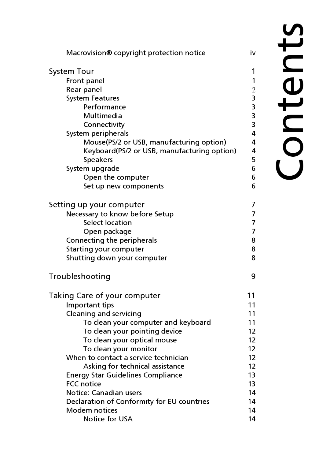 Acer S Series manual Contents 