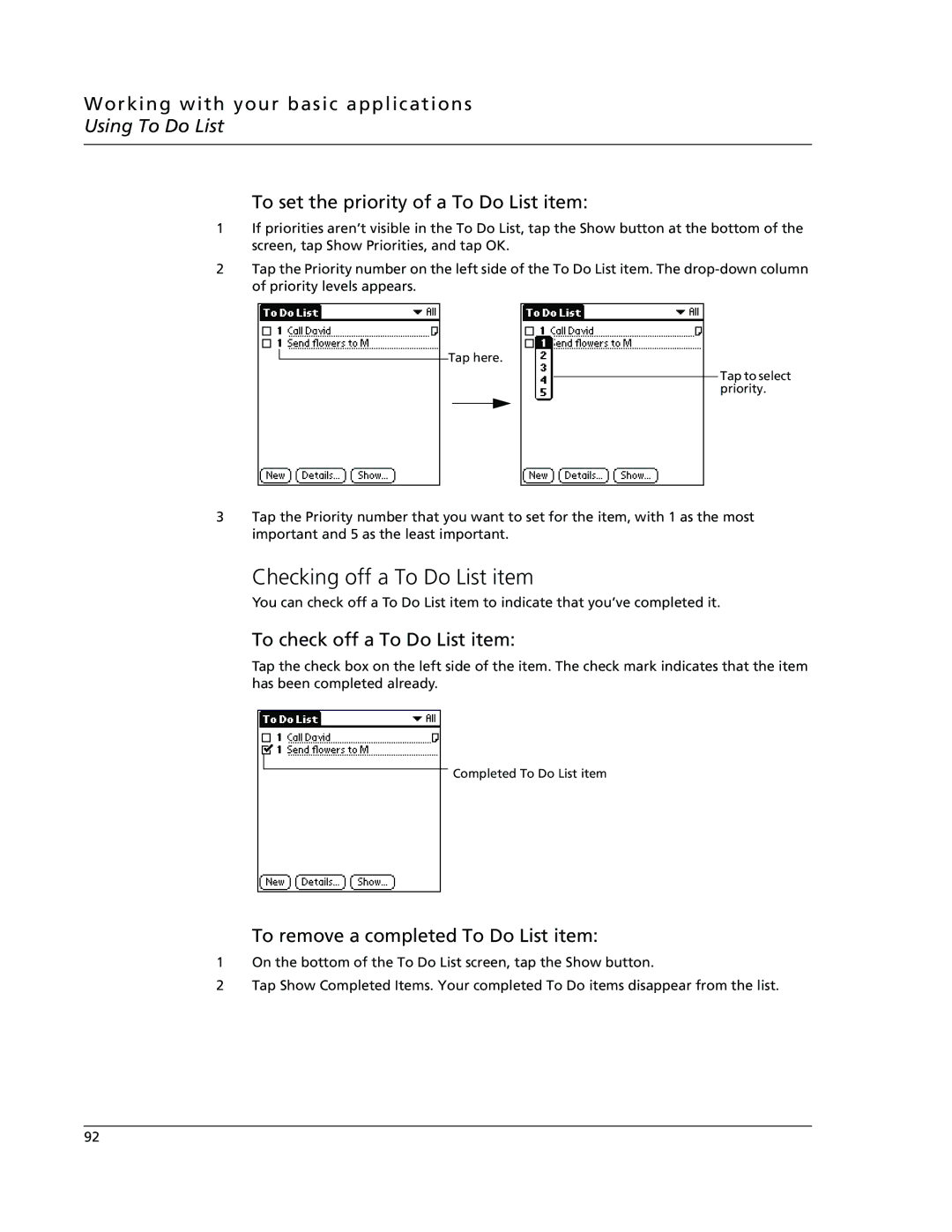 Acer s10 manual Checking off a To Do List item, To set the priority of a To Do List item, To check off a To Do List item 