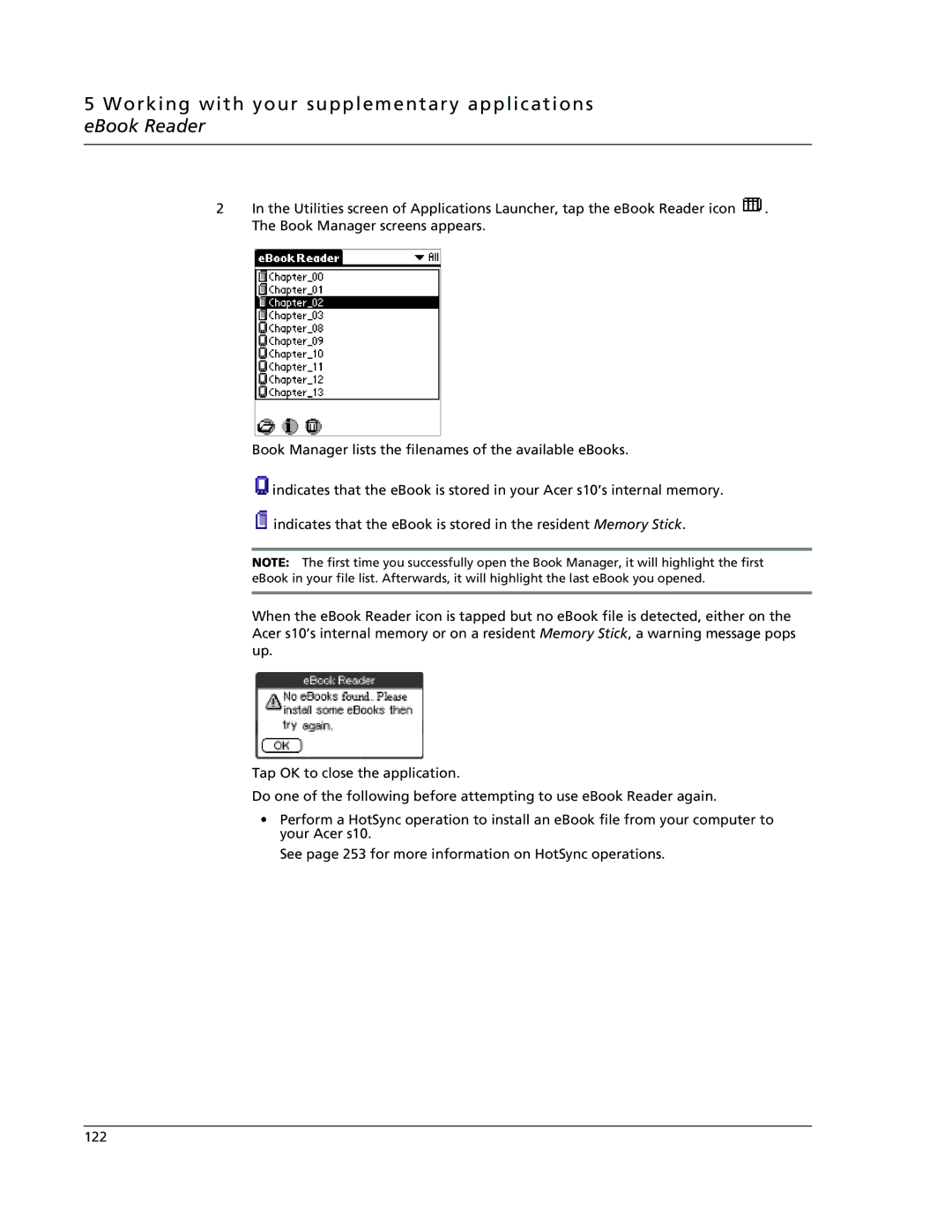 Acer s10 manual Working with your supplementary applications eBook Reader 