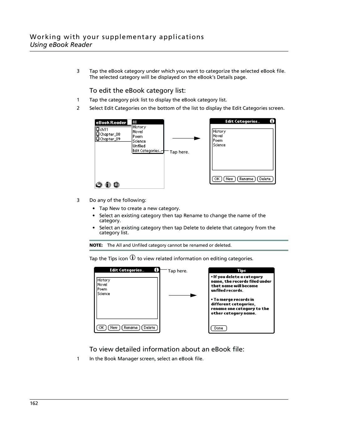 Acer s10 manual To edit the eBook category list, To view detailed information about an eBook file 