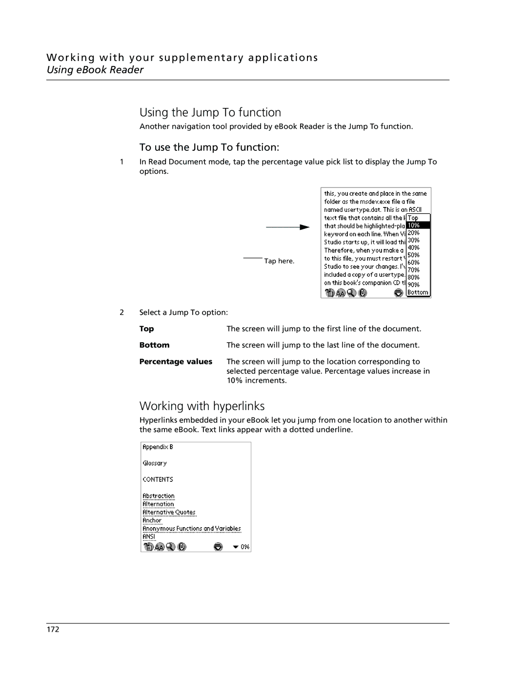 Acer s10 manual Using the Jump To function, Working with hyperlinks, To use the Jump To function 