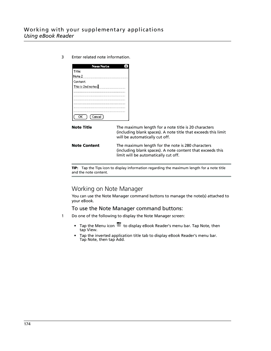 Acer s10 manual Working on Note Manager, To use the Note Manager command buttons 