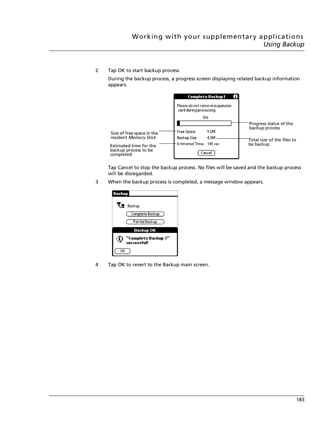 Acer s10 manual Working with your supplementary applications Using Backup 